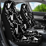 Saxophone Music Notes Treble Clef Black White Theme  Universal Fit Car Seat Covers