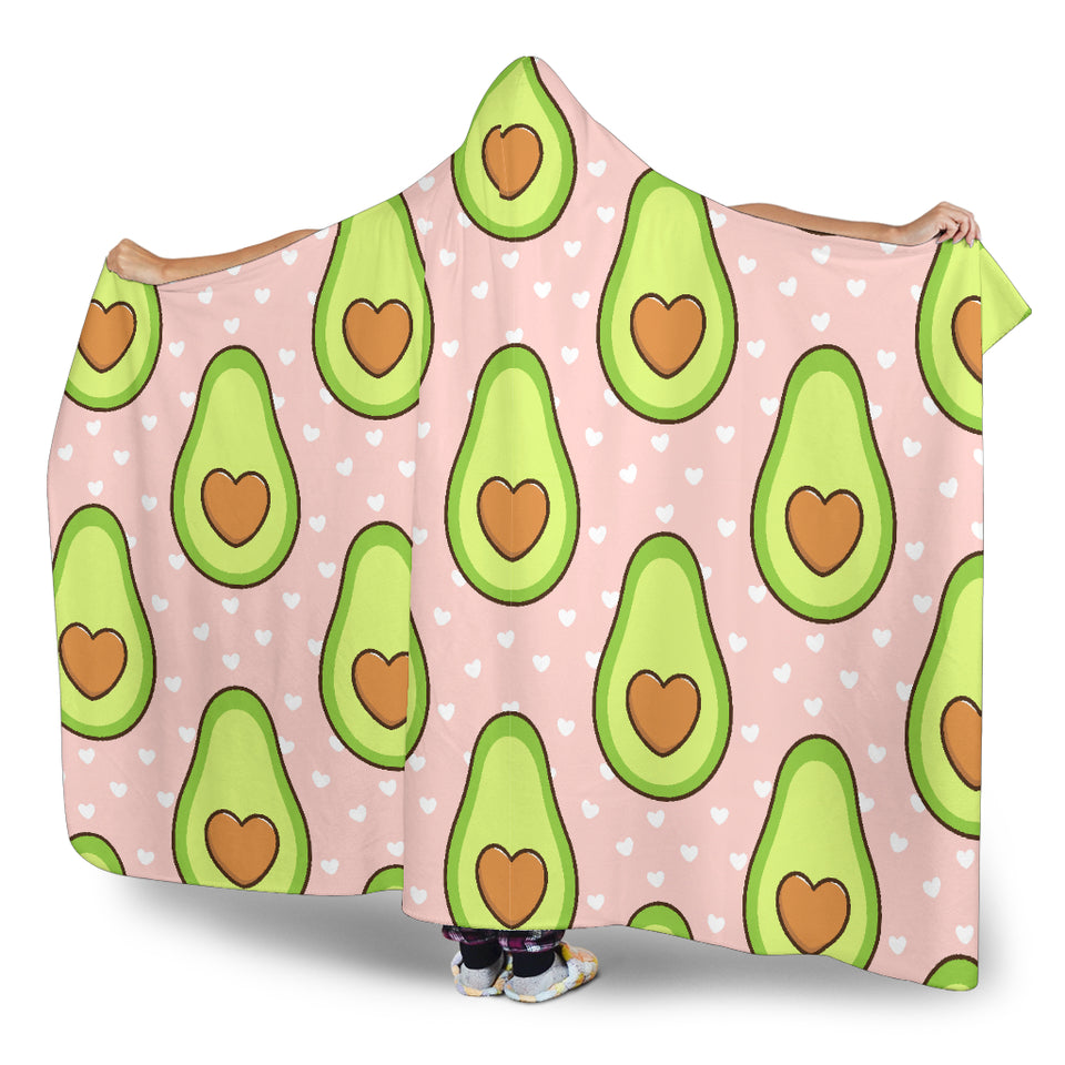 Avocado Heart Pink Background Hooded Blanket
