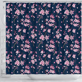 Pink Sakura Cherry Blossom Blue Background Shower Curtain Fulfilled In US