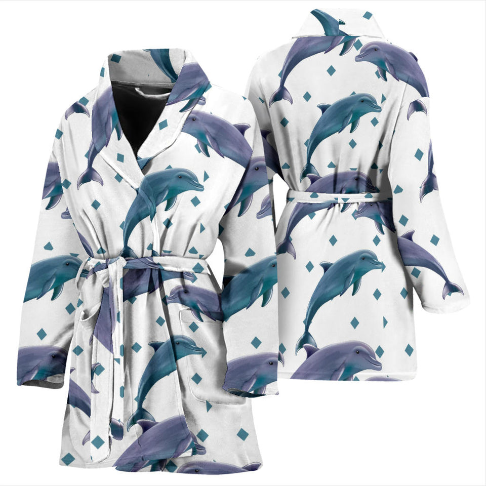 Dolphins Pattern Dotted Background Women'S Bathrobe