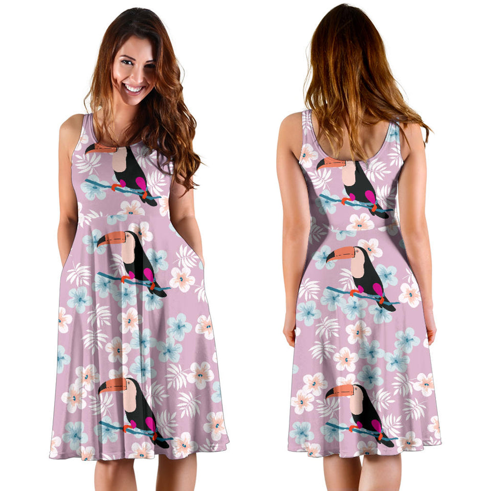 Beautiful Toucan Flower Leavessleeveless Midi Dress