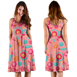 Colorful Candy Pattern Sleeveless Midi Dress