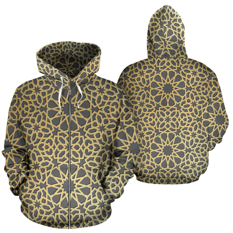 Arabic Star Gold Pattern Zip Up Hoodie