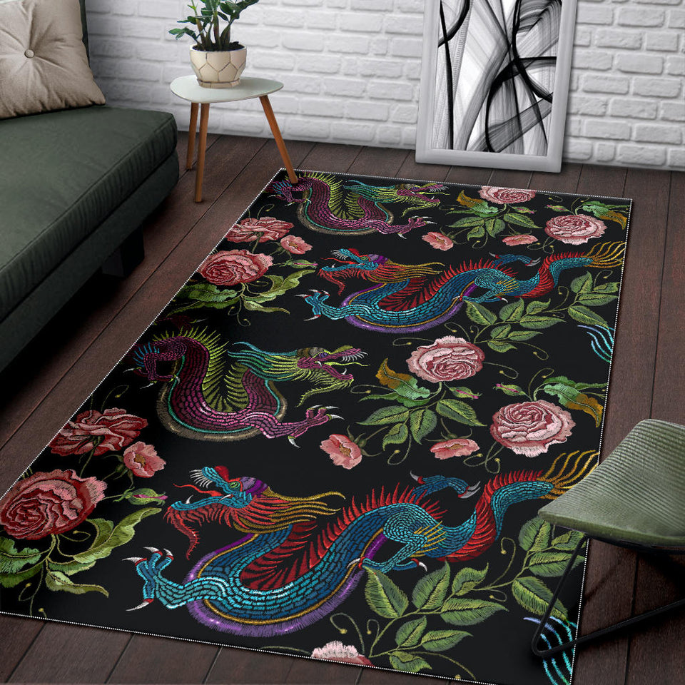 Dragons Flower Pattern Area Rug