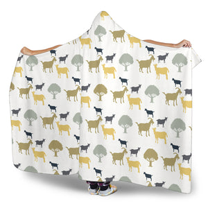 Silhouettes Of Goat And Tree Pattern Hooded Blanket