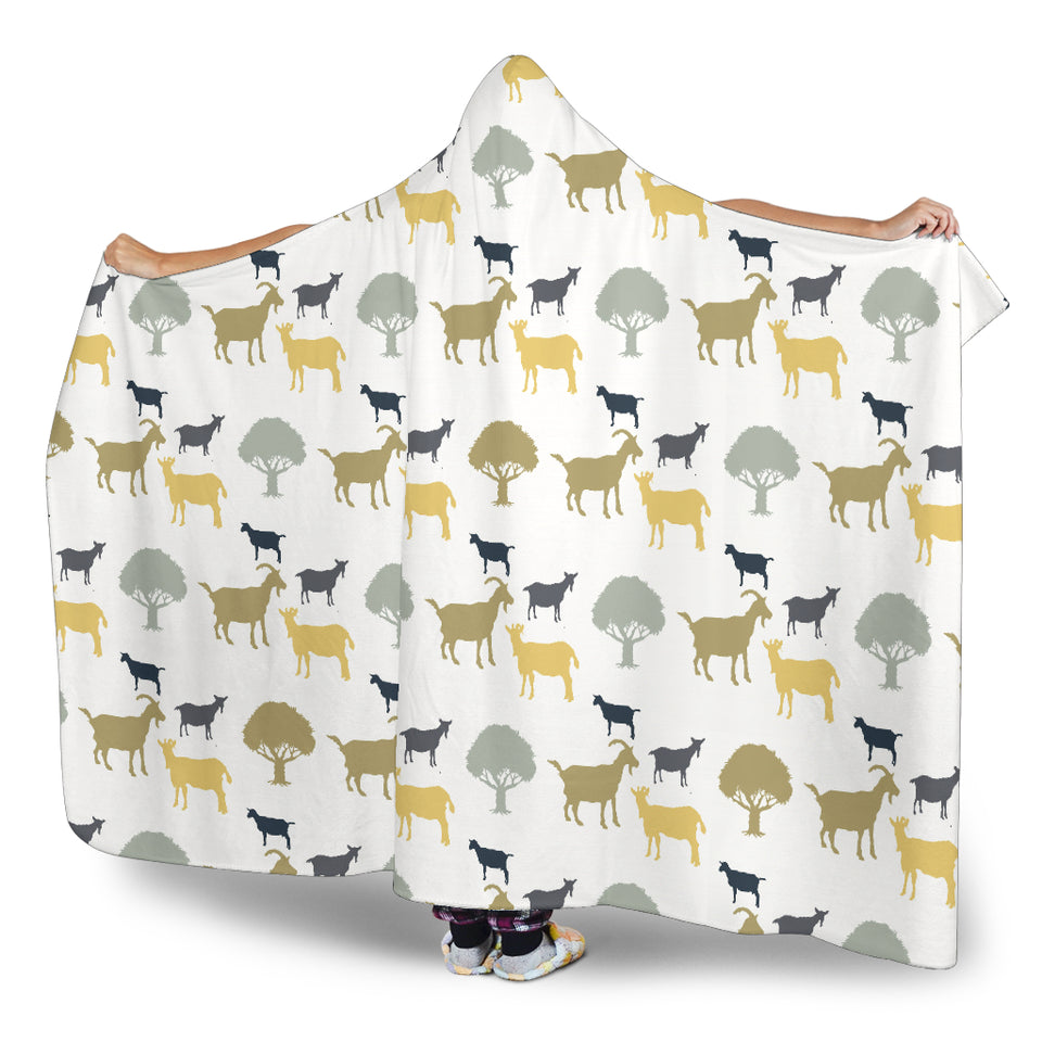 Silhouettes Of Goat And Tree Pattern Hooded Blanket
