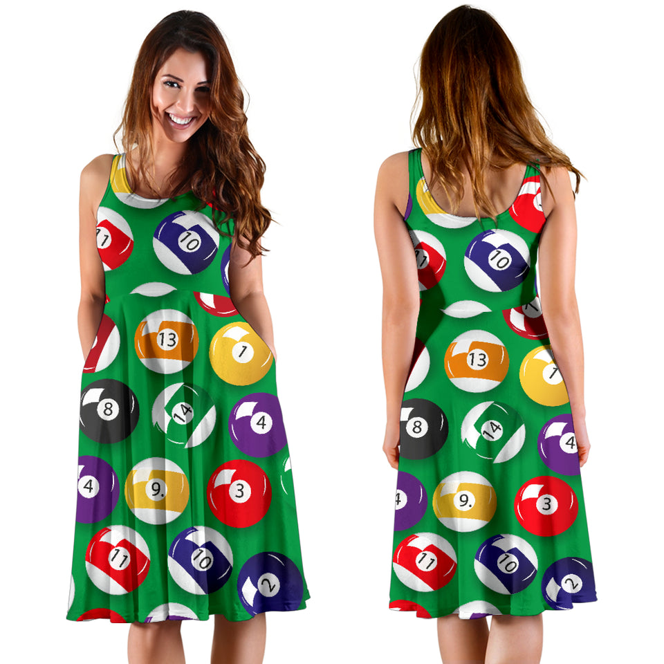 Billiard Ball Pattern Print Design 02 Sleeveless Midi Dress