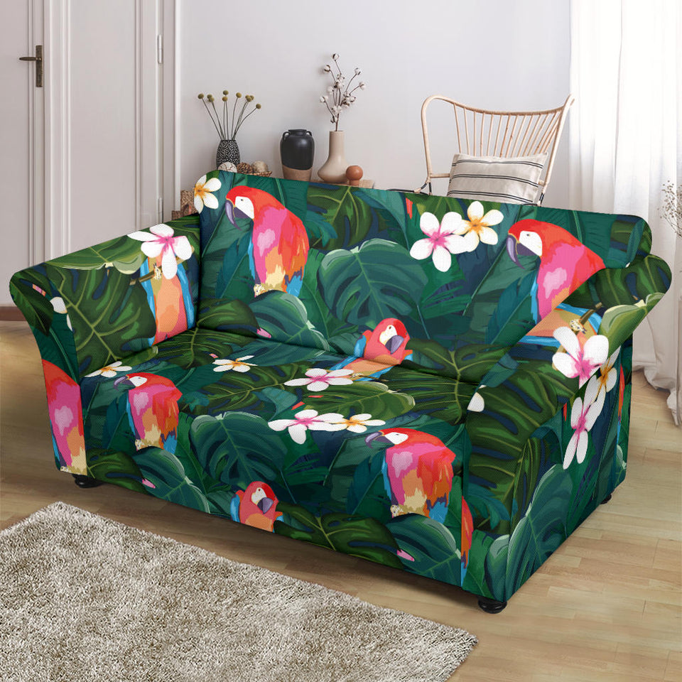 Parrot Palm Tree Leaves Flower Hibiscus Pattern Loveseat Couch Slipcover