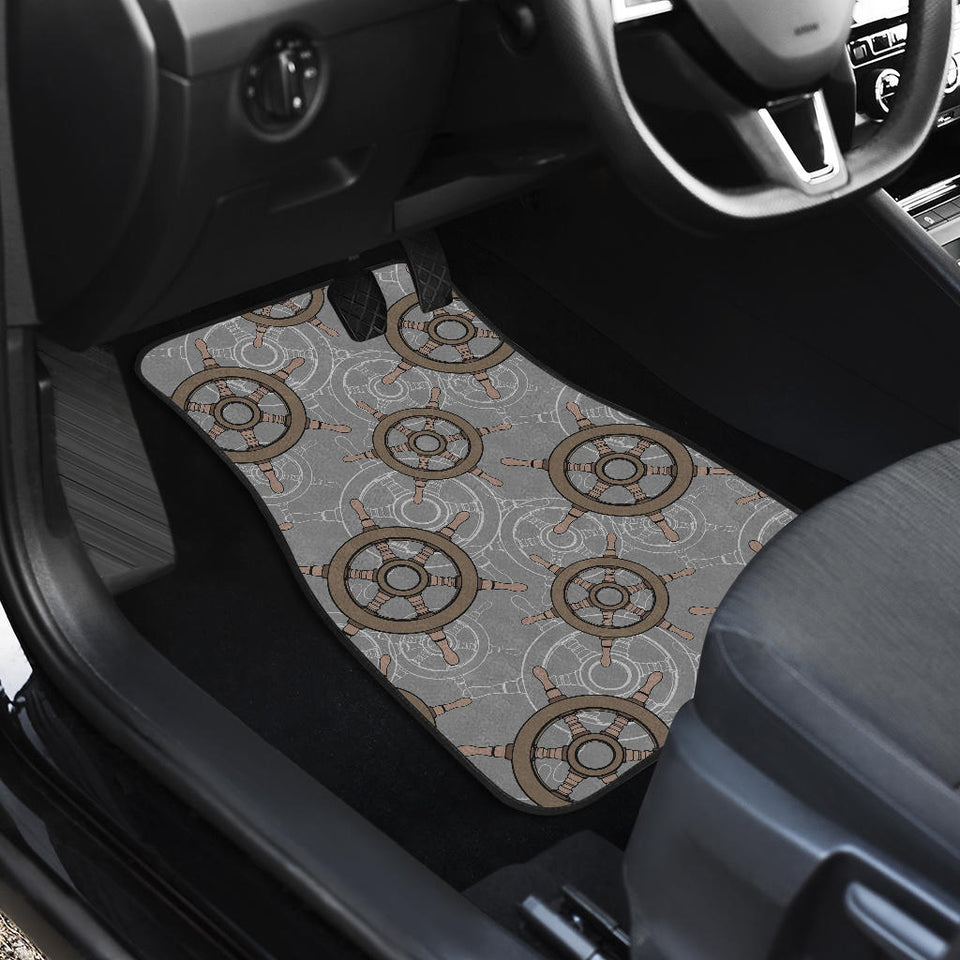 Nautical Wood Steering Wheel Pattern Front And Back Car Mats