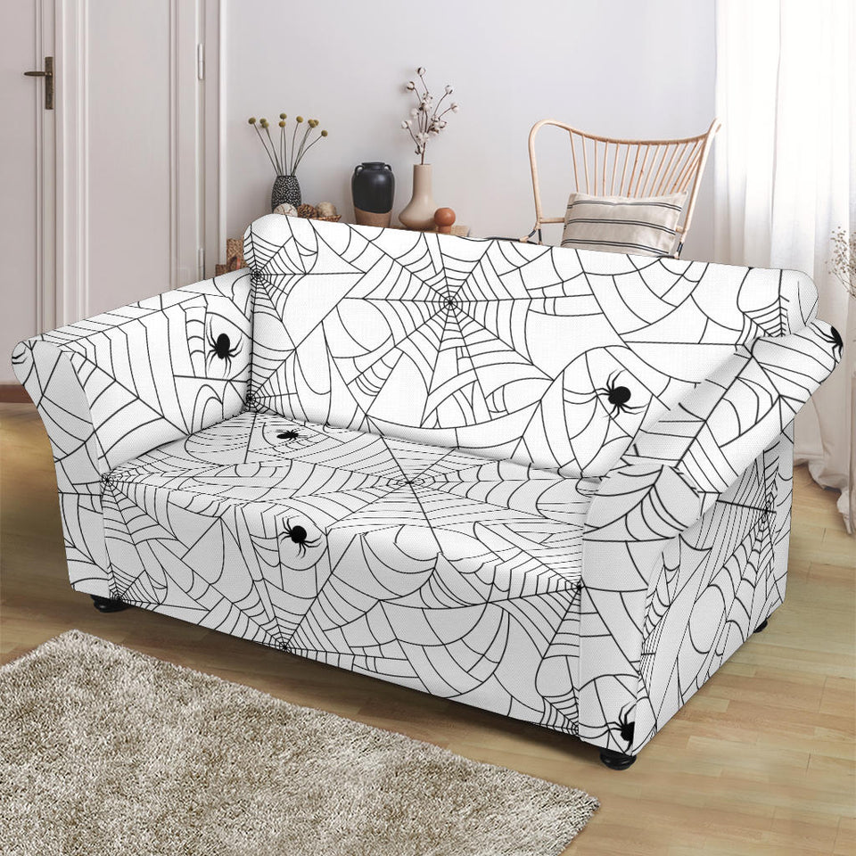 Spider Web Cobweb Pattern White Background Loveseat Couch Slipcover