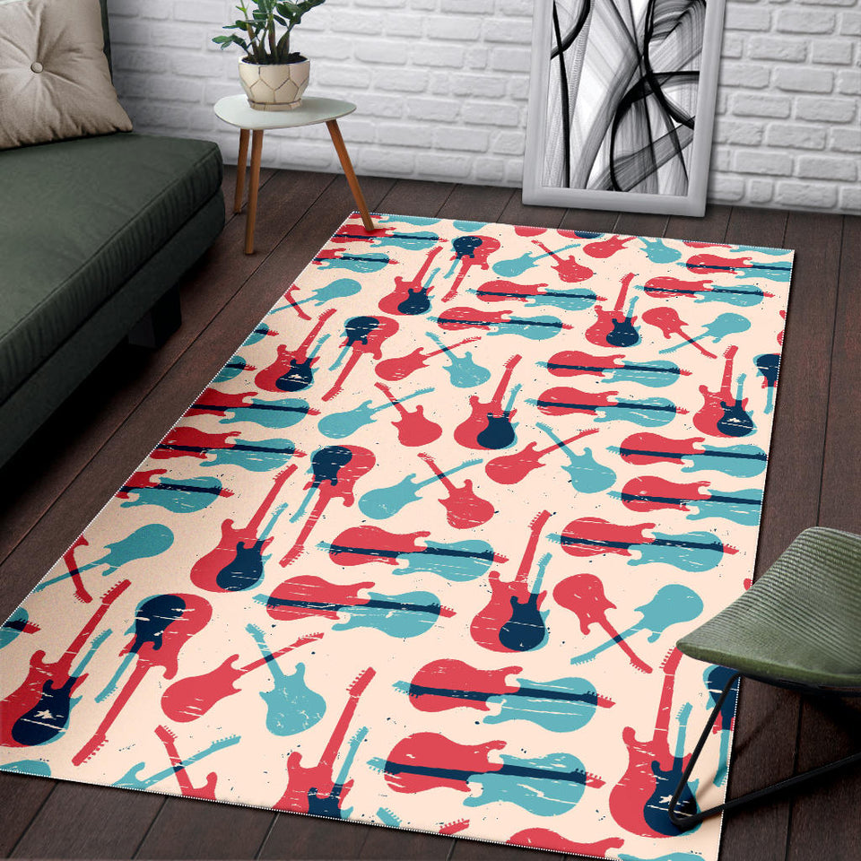 Red Blue Guitar Pattern Area Rug
