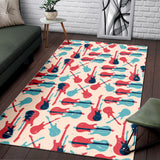 Red Blue Guitar Pattern Area Rug