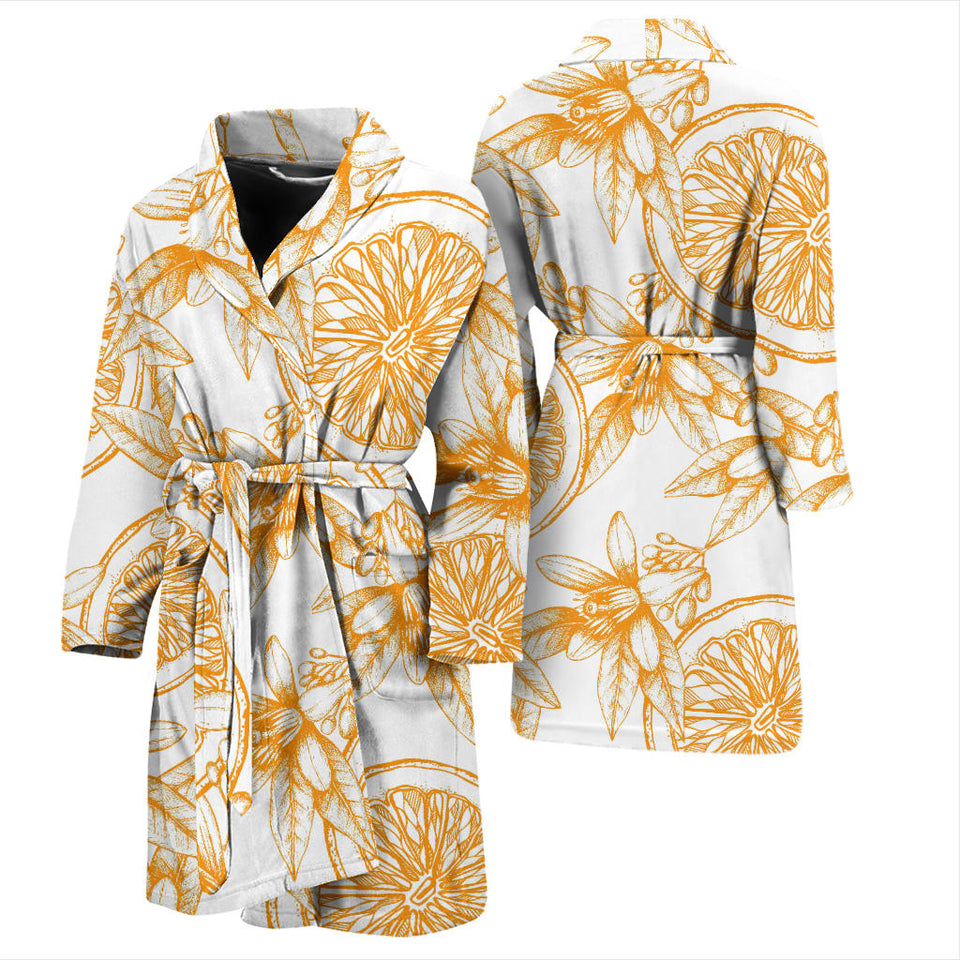 Hand Drawn Orange Fruit Pattern Men'S Bathrobe