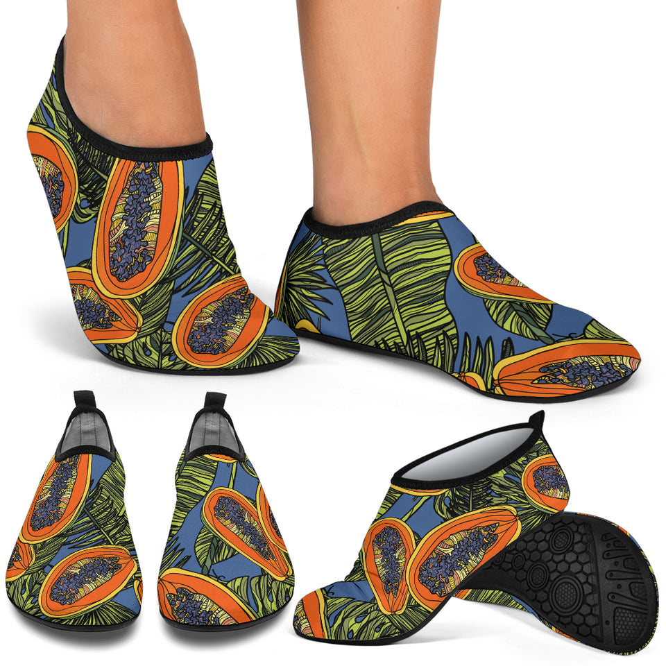 Colorful Papaya Tropical Leaves Aqua Shoes