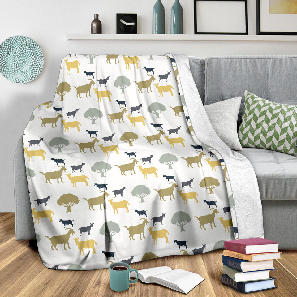 Silhouettes Of Goat And Tree Pattern Premium Blanket