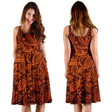 Cocoa Beans Tribal Polynesian Pattern Sleeveless Midi Dress