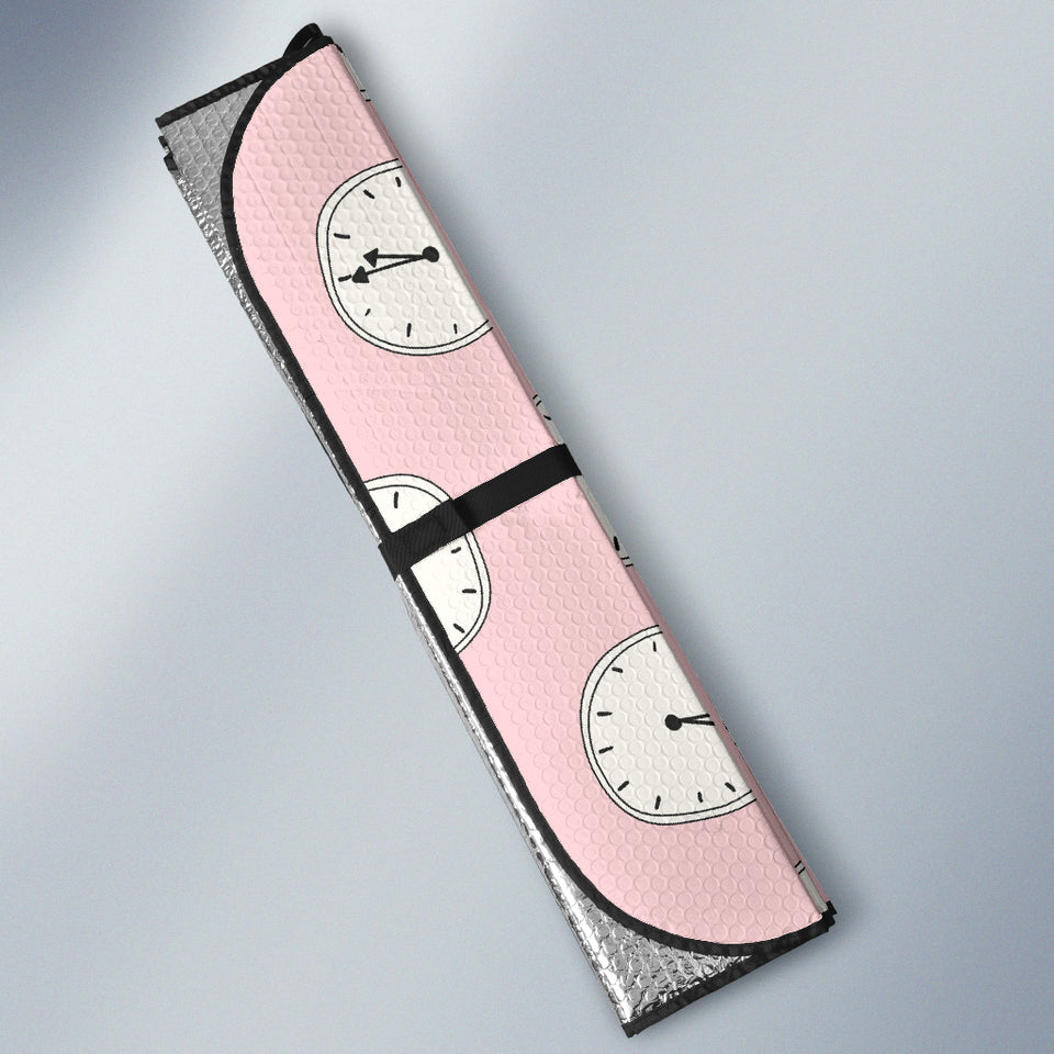 Clock Pattern Pink Blackground Car Sun Shade