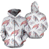 Watercolor Sea Turtle Jellyfish Pattern Zip Up Hoodie