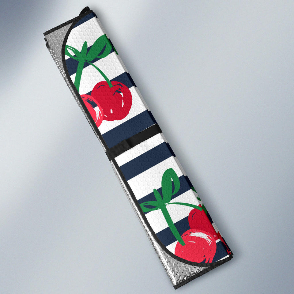 Hand Drawn Cherry Pattern Striped Background Car Sun Shade