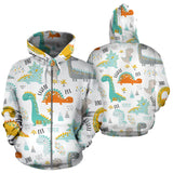 Cute Funny Kids Dinosaurs Pattern Zip Up Hoodie