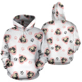 Cute Pugs Pink Heart Paw Pattern Men Women Pullover Hoodie