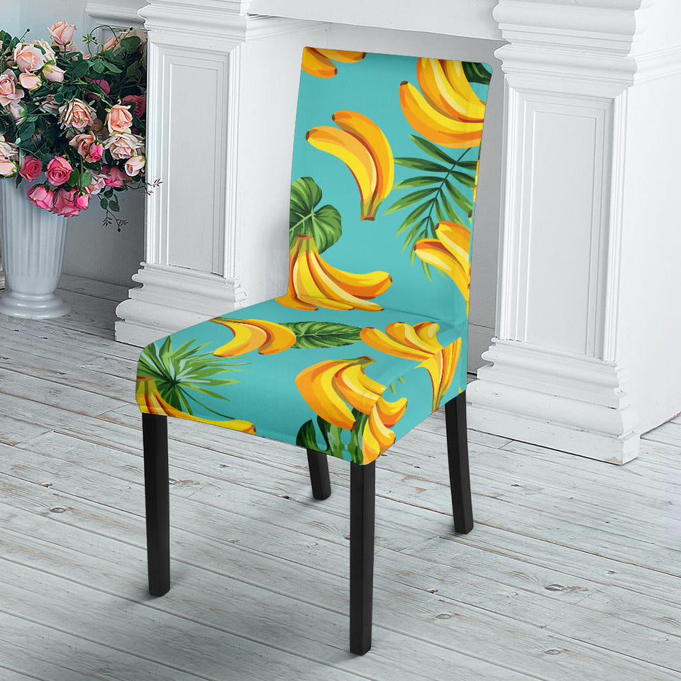 Banana Palm Leaves Pattern Background Dining Chair Slipcover