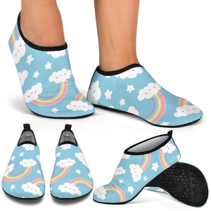 Cute Rainbow Clound Star Pattern Blue Background Aqua Shoes