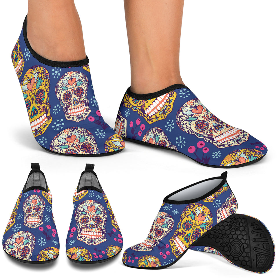 Sugar Skull Flower Pattern Aqua Shoes