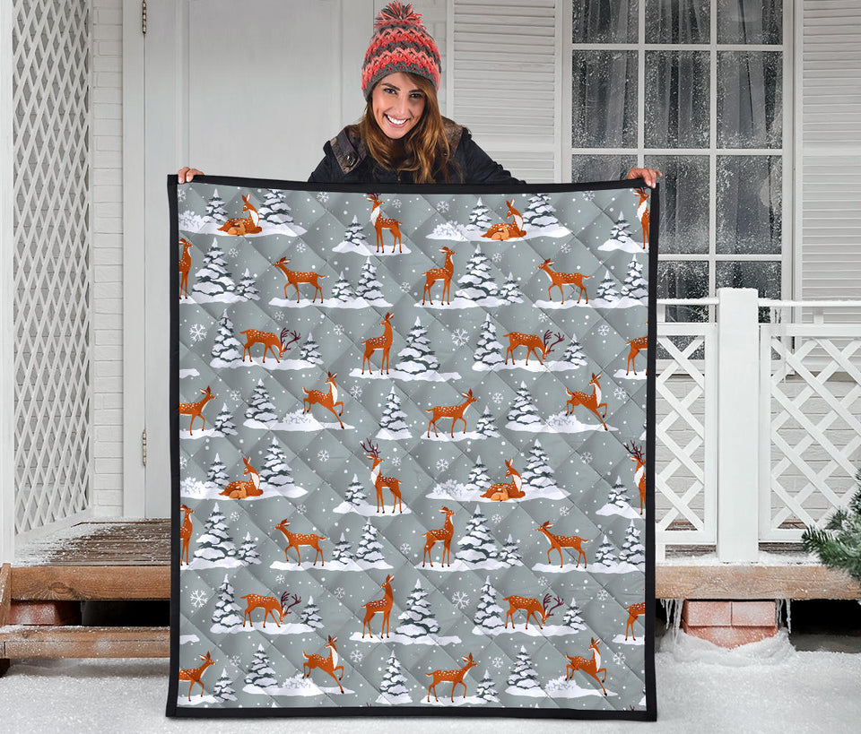 Beautiful Deers Winter Christmas Premium Quilt