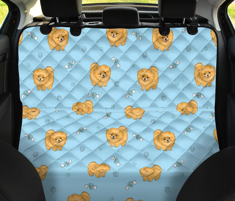 Brown Cute Pomeranian Blue Blackground Dog Car Seat Covers