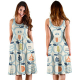 Apples Leaves Pattern Sleeveless Midi Dress