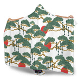 Bonsai Red Sun Japanese Pattern Hooded Blanket