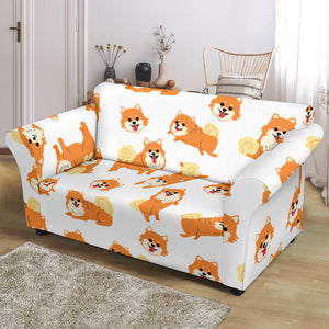 Brown Pomeranian Pattern Loveseat Couch Slipcover