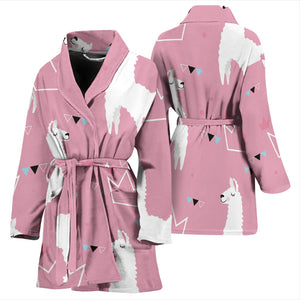 Llama Alpaca Pink Background Women'S Bathrobe