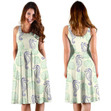 Seahorse Shell Pattern Sleeveless Midi Dress