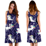 Hand Drawn Cute Unicorn Star Planet Sleeveless Midi Dress