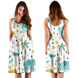 Cute Elephants Palm Tree Flower Butterfly Pattern Sleeveless Midi Dress