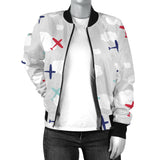 Airplane Cloud Grey Background Women'S Bomber Jacket