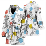 Siberian Husky And Colorful Circle Pattern Women'S Bathrobe
