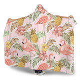 Pink Flamingo Birds Pineapples Hibiscus Flower Pattern Hooded Blanket