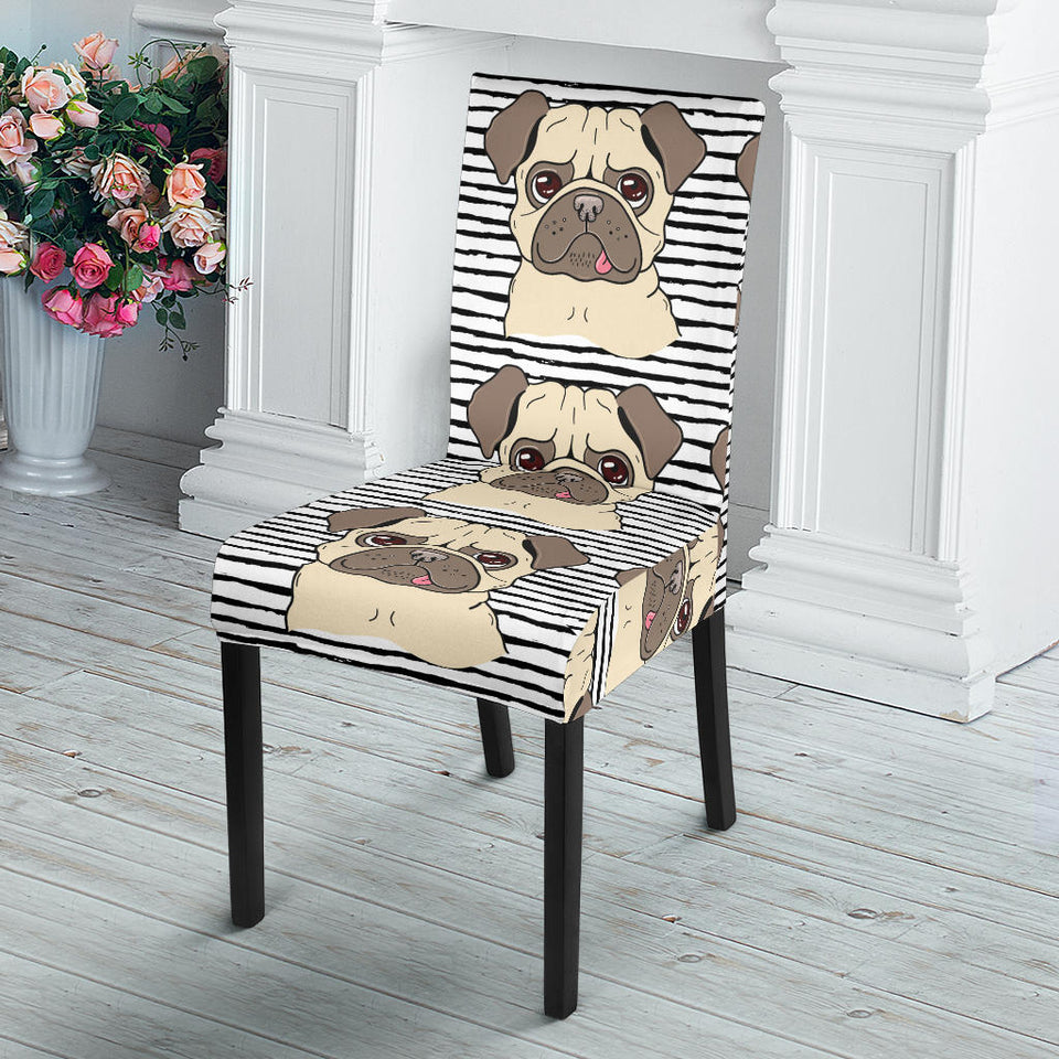 Happy Pug Pattern Dining Chair Slipcover