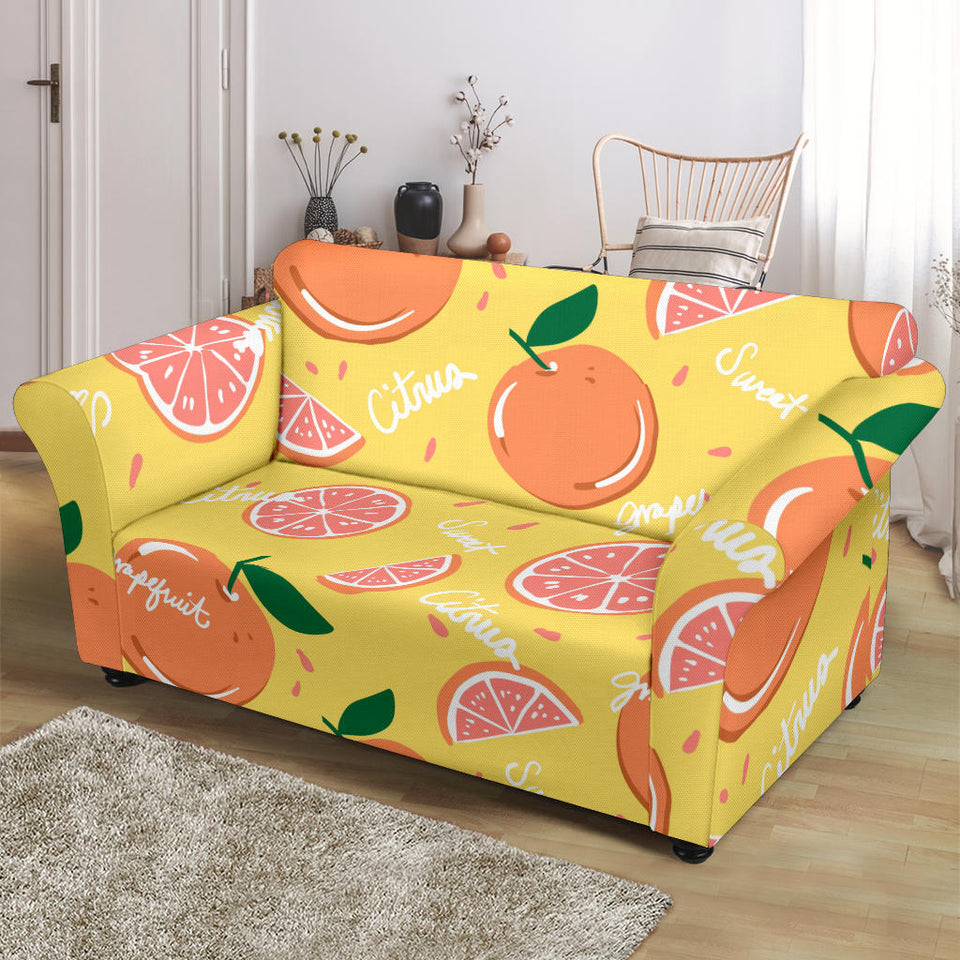 Grapefruit Yellow Background Loveseat Couch Slipcover