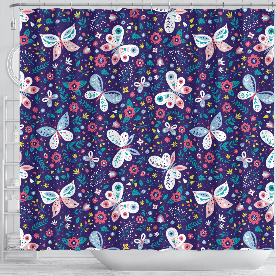 Colorful Butterfly Flower Pattern.Eps Shower Curtain Fulfilled In US