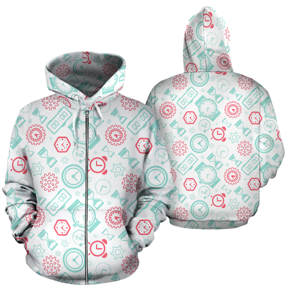 Clock Time Pattern Blackground Zip Up Hoodie