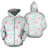 Clock Time Pattern Blackground Zip Up Hoodie