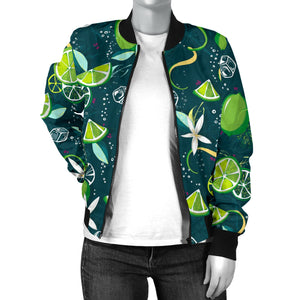 Lime Ice Flower Pattern Women'S Bomber Jacket