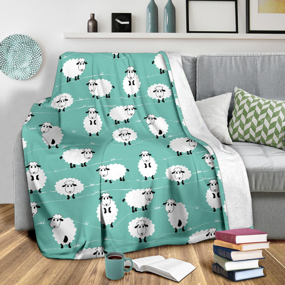 Cute Sheep Green Background Premium Blanket