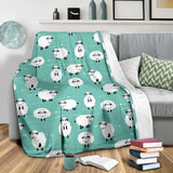 Cute Sheep Green Background Premium Blanket
