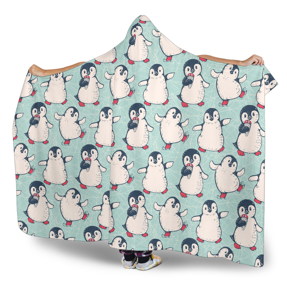 Cute Penguin Pattern Hooded Blanket