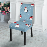 Cute Penguin Christmas Snow Pattern Dining Chair Slipcover